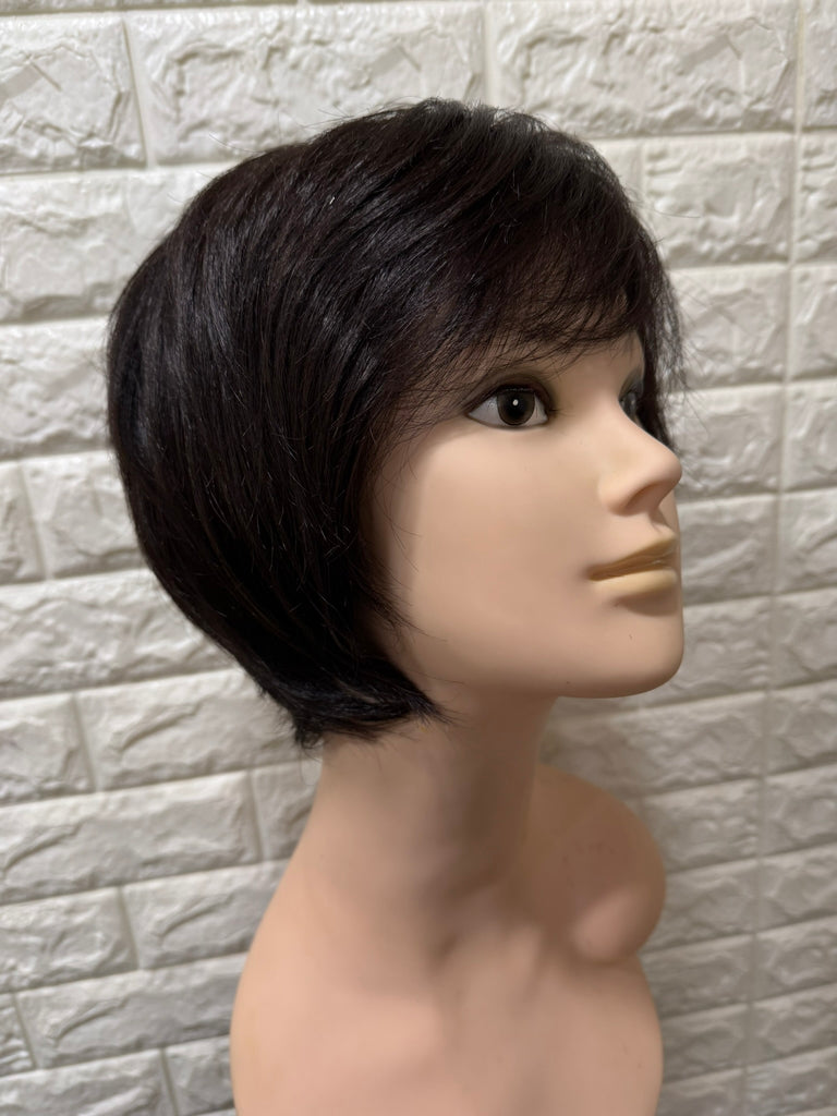 Human hair and synthetic fiber mix wig / Full hand made wig