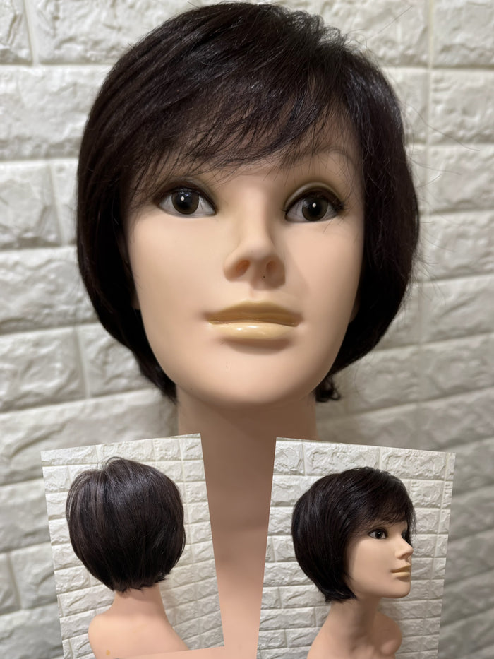 Human hair and synthetic fiber mix wig / Full hand made wig