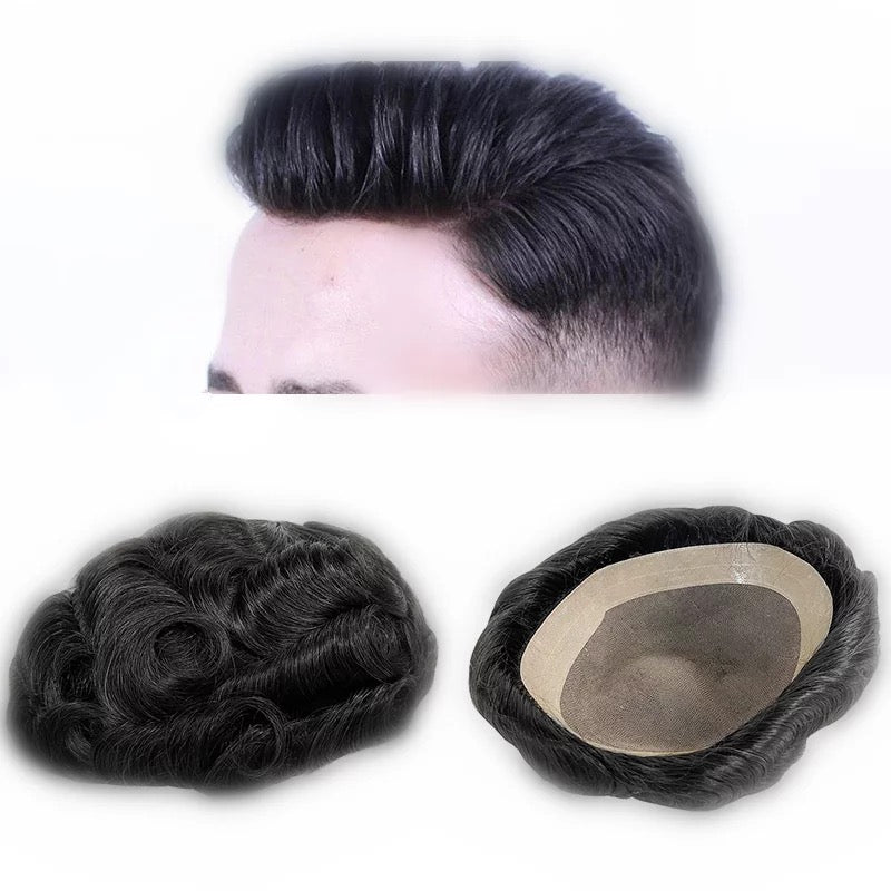 Fine Mono with NPU Men's Toupee 100% India human hair or Chinese Hair