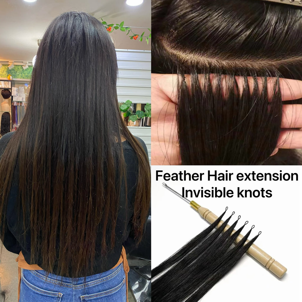 40 pieces Feather Hair Extensions-Real Human Hair, Invisible Knots